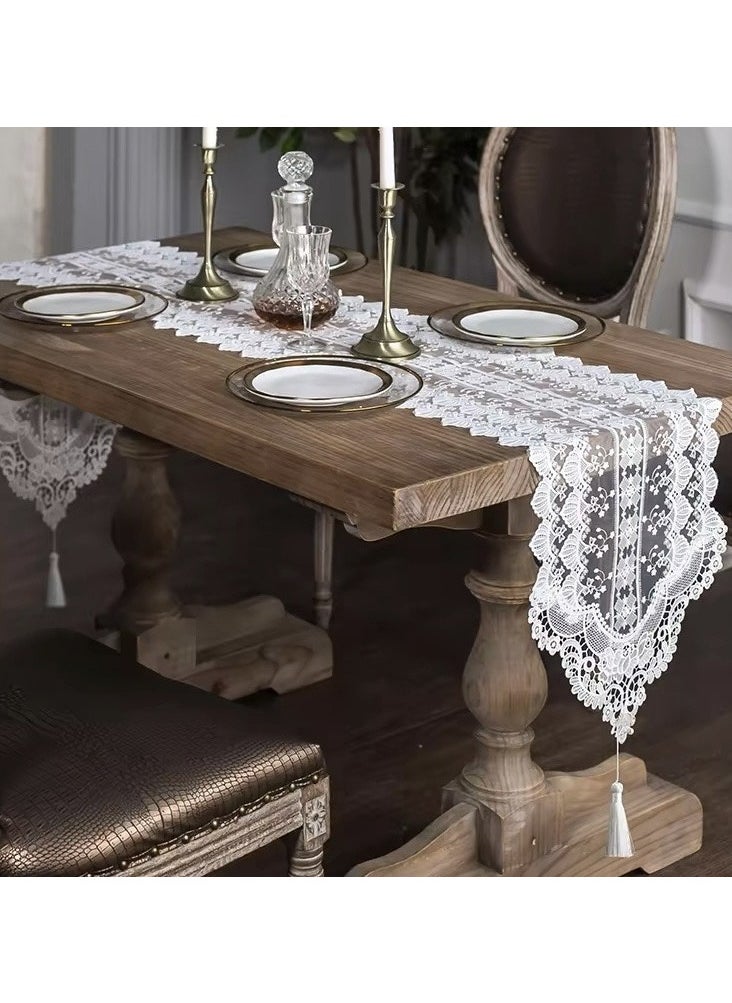 Generic White Lace Table Runner, Embroidered Floral Elegant Table Runner, Piano TV Stand Cover, Nostalgic Rustic Decoration for Home Kitchen Holiday Wedding Party Living Room, Size:35*180cm  - Image 2