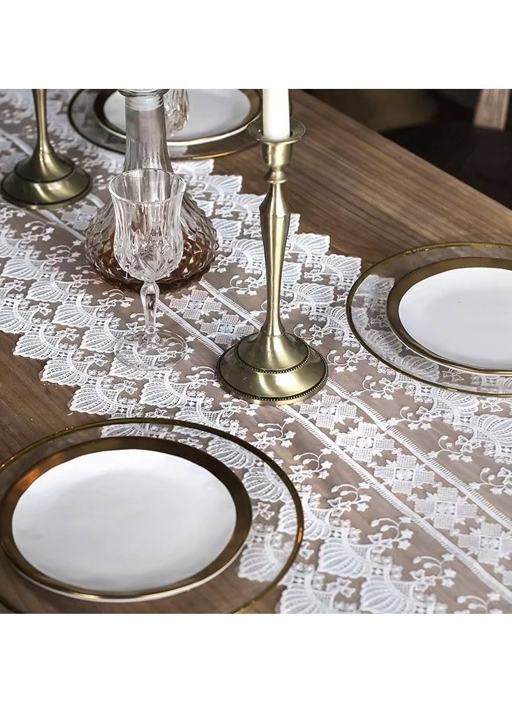 Generic White Lace Table Runner, Embroidered Floral Elegant Table Runner, Piano TV Stand Cover, Nostalgic Rustic Decoration for Home Kitchen Holiday Wedding Party Living Room, Size:35*180cm  - Image 3