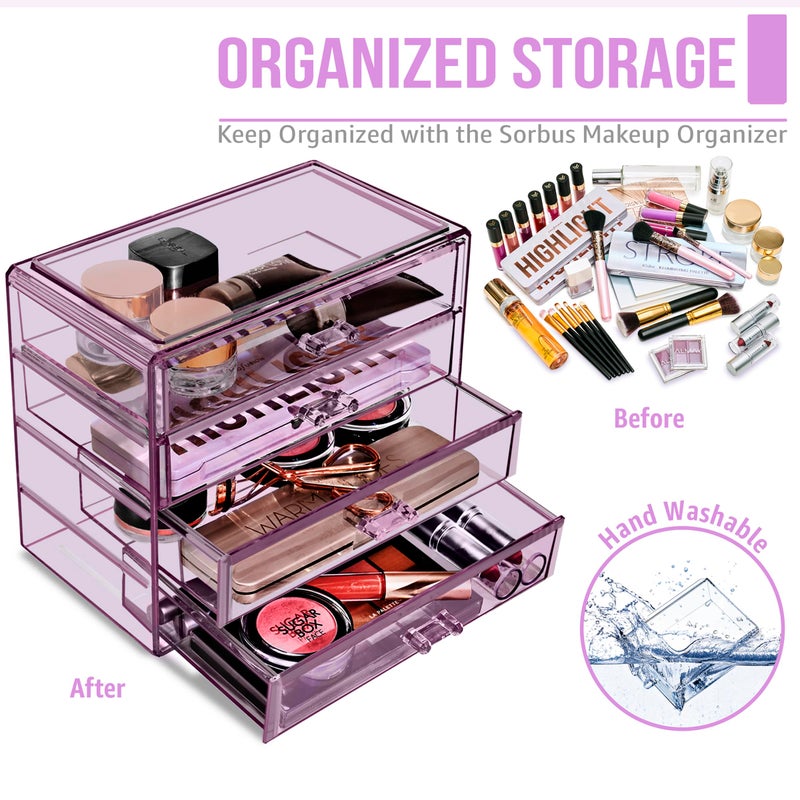 Sorbus Makeup Organizer - 4 Drawer Acrylic Make Up Organizers and Storage for Cosmetics, Jewelry, Beauty Supplies, Clear Makeup Organizer for Vanity, Girl's Room, College Dorm, Counter, Bathroom Sink - Image 5