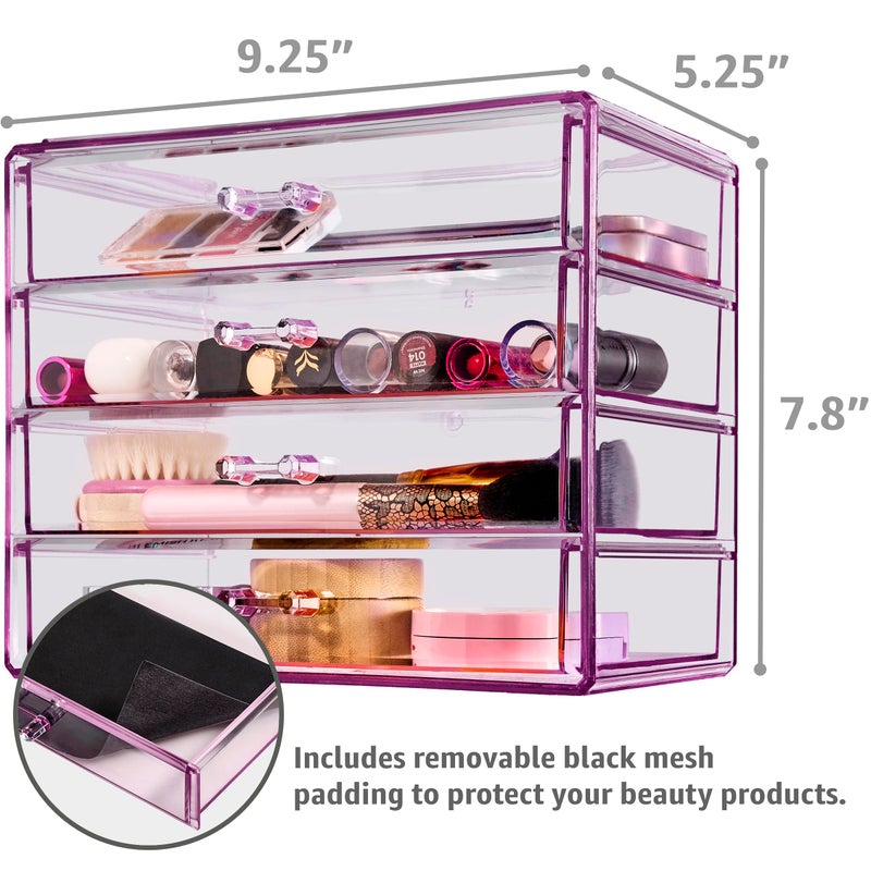 Sorbus Makeup Organizer - 4 Drawer Acrylic Make Up Organizers and Storage for Cosmetics, Jewelry, Beauty Supplies, Clear Makeup Organizer for Vanity, Girl's Room, College Dorm, Counter, Bathroom Sink - Image 3