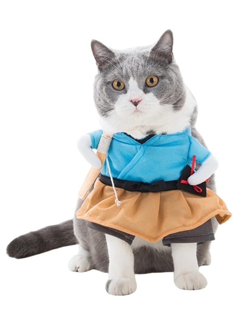 A.M Cats Dogs Halloween Clothes Samurai Funny Upright Costume Dress Up  - Image 1