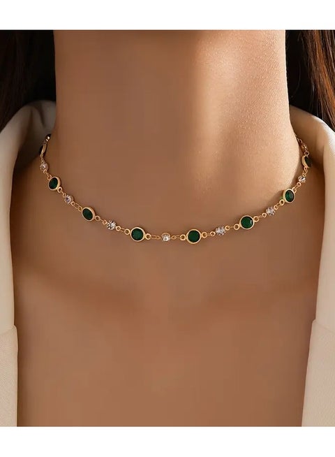 المتخصصة الشخصية الرجعية الزركونيا الأخضر قلادة قصيرة ترقوة سلسلة الفاخرة نمط رقبة المجوهرات