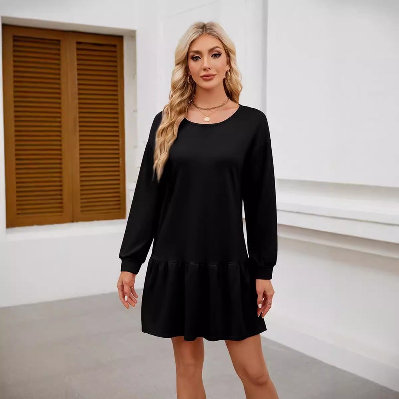 2024 Cross Neck Long-Sleeve Casual Sweatshirt Dress Red - Image 5