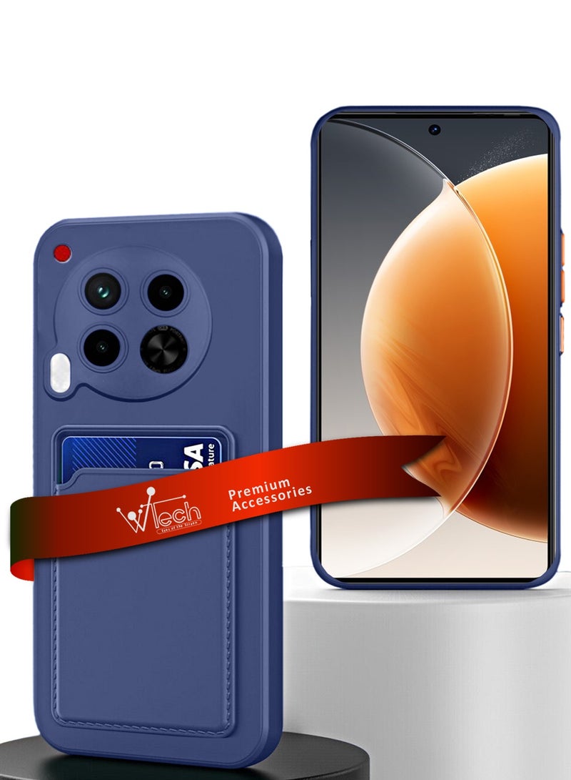 دبليو تيك غطاء من السيليكون TPU مع حامل البطاقة لهاتف Tecno Camon 30 4G باللون الأزرق الداكن - Image 1