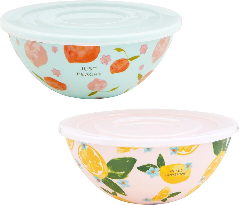 Mud Pie Fruit Bowl With Lid Set Small 3 X 7 14 Dia  Large 3 34 X 8 12 Dia Blue - Image 1