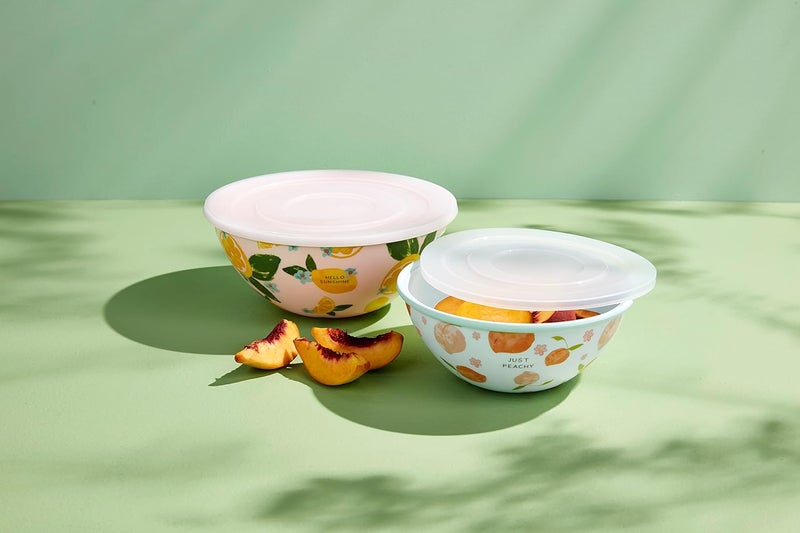 Mud Pie Fruit Bowl With Lid Set Small 3 X 7 14 Dia  Large 3 34 X 8 12 Dia Blue - Image 4