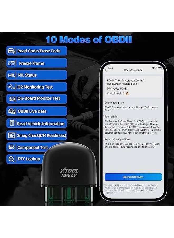 ANKOVO Advancer AD20 OBD2 Scanner Code Reader Check Engine Light Diagnostic Scan Tool for iPhone/Android, OBDII Scanner for Car, Mode 6, Live Data, Freeze Frame, Performance/Voltage Test - Image 3