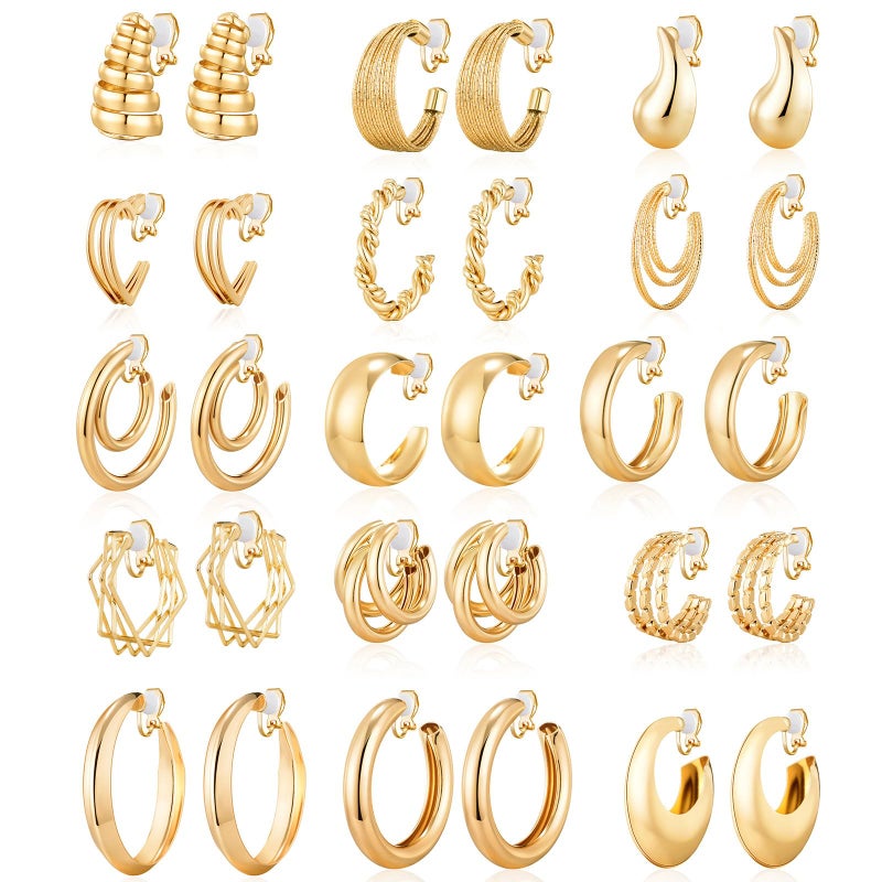 Tamhoo 15 Pairs Gold Clip on Earrings for Women Fashion,Lightweight Fake Earring for Woman (Style D) - Image 1