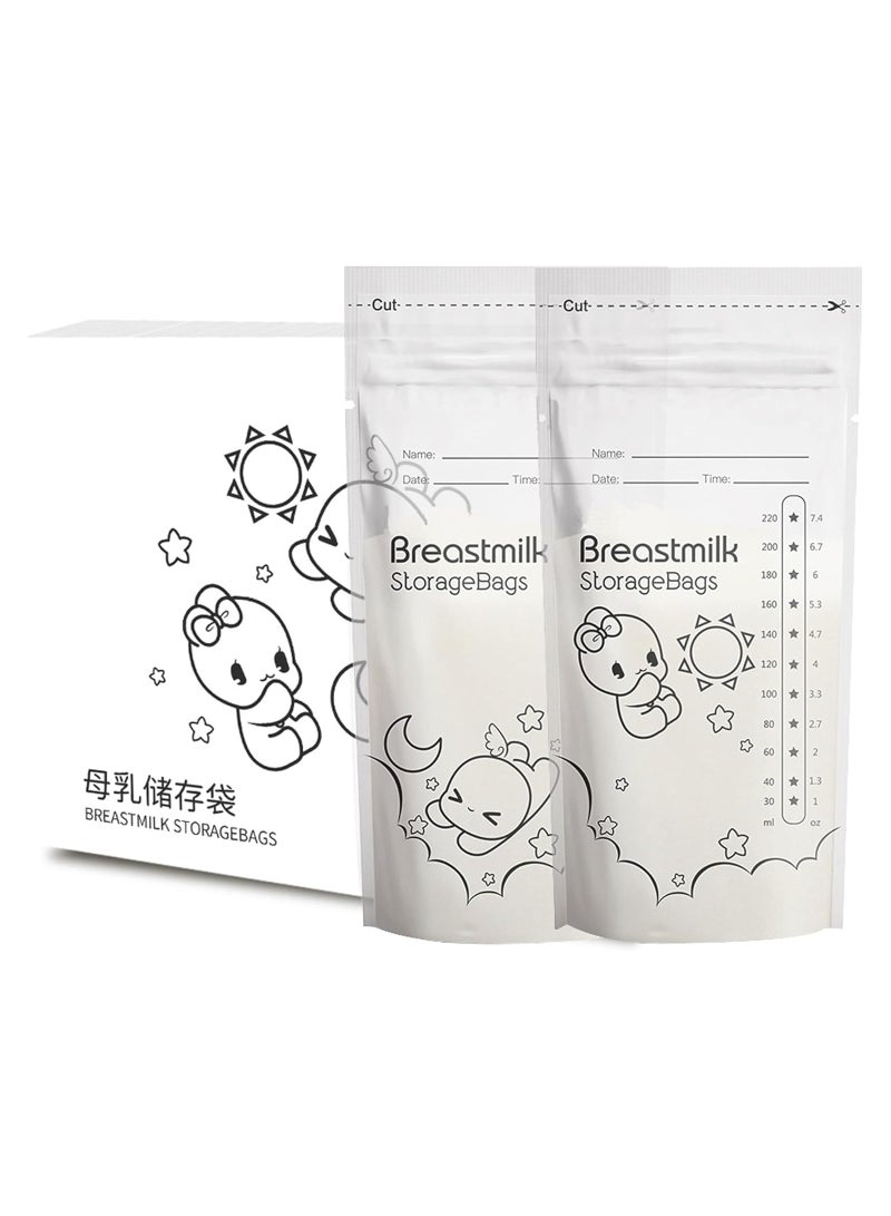 Breastmilk Storage Bags, 50 count, 220 ml NEW Transparent Breast milk Storage Bags with Double Zipper, Self Standing, Leak proof, Pre-sealed  - Image 1