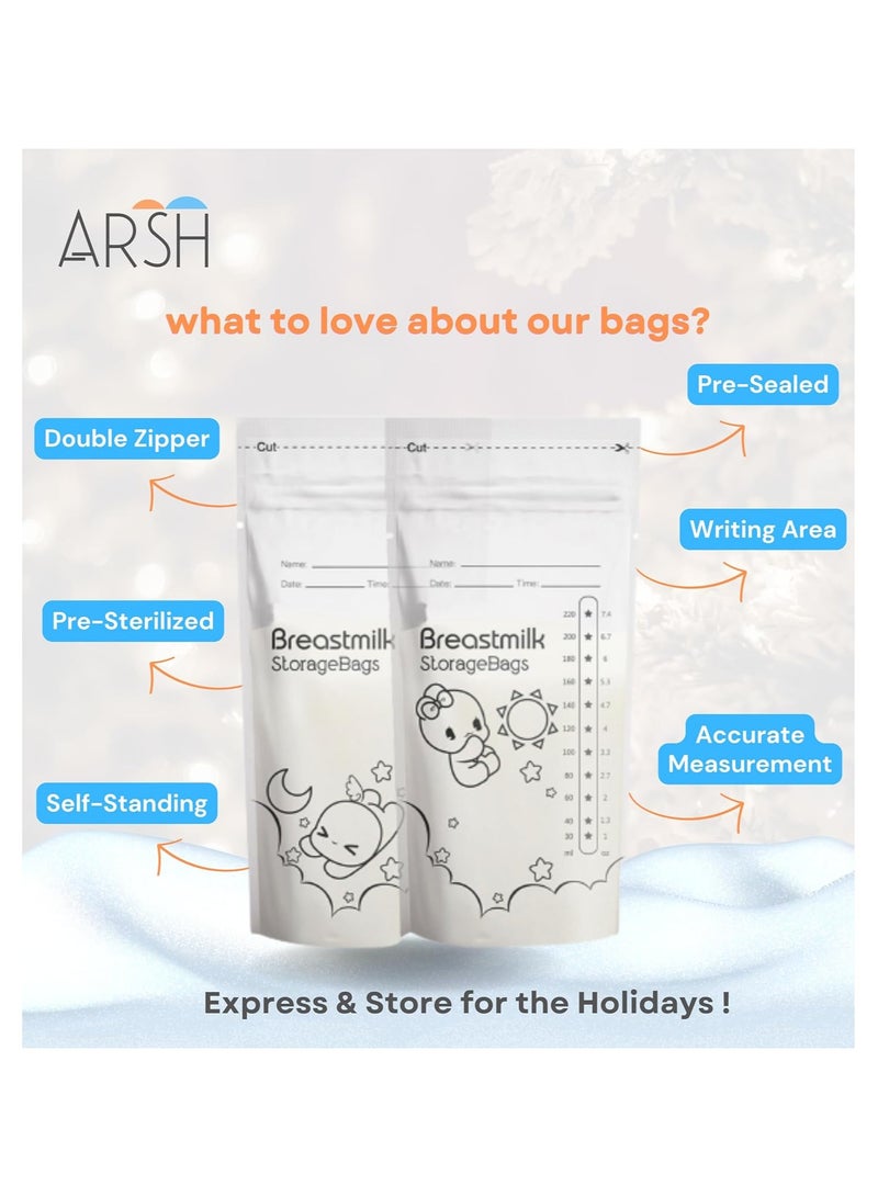 Breastmilk Storage Bags, 50 count, 220 ml NEW Transparent Breast milk Storage Bags with Double Zipper, Self Standing, Leak proof, Pre-sealed  - Image 4