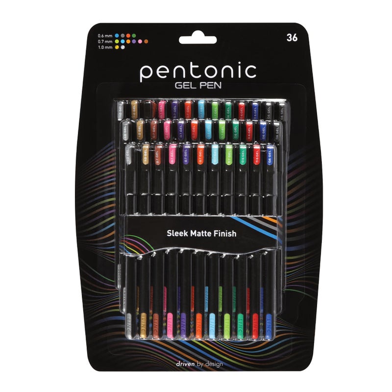Pentonic Gel Pens, 36 Count, Assorted Colored Ink (12 Colors, 3 Of Each Color), Medium & Fine Point, Smooth Writing For Journaling (1002357) - Image 1