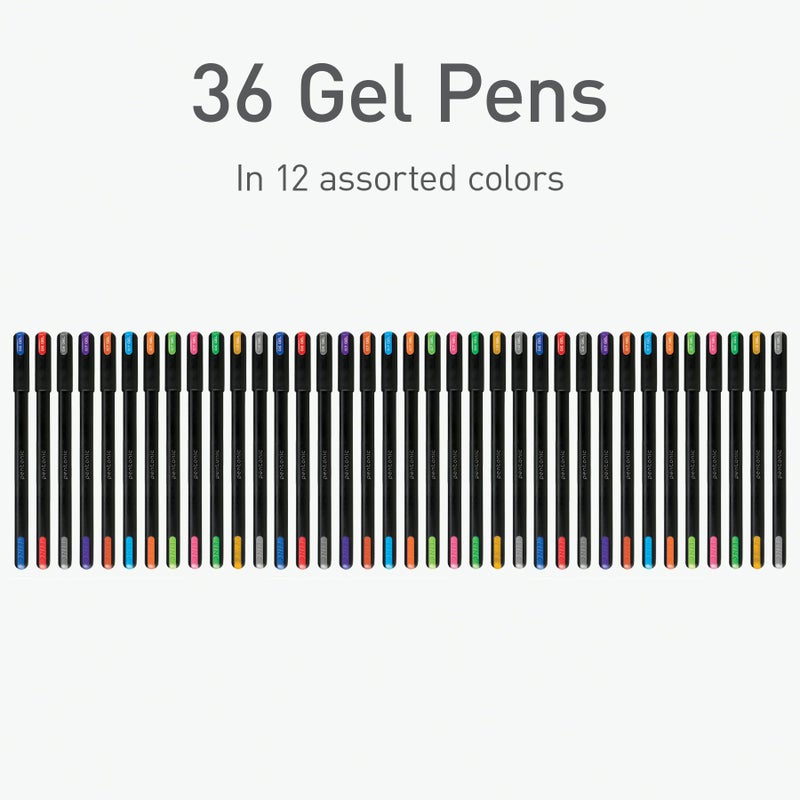 Pentonic Gel Pens, 36 Count, Assorted Colored Ink (12 Colors, 3 Of Each Color), Medium & Fine Point, Smooth Writing For Journaling (1002357) - Image 3