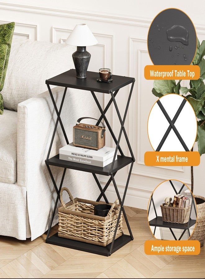 IRCPEN 3-Tier End Table Small Side Table Tall Bedside Night Stand with Storage Sofa Side desks for Living Room Bedroom Office Bathroom Small Space Black ET-03BK - Image 4
