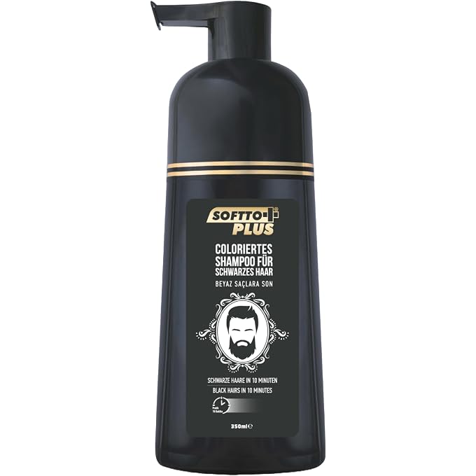 STRBOXONG Softto+ Plus Black Hair Shampoo, Cover White & Grey Hair in 10 Minutes, No Stains, Includes Gloves for Men and Women, 350 ml Capacity/Black - Image 1
