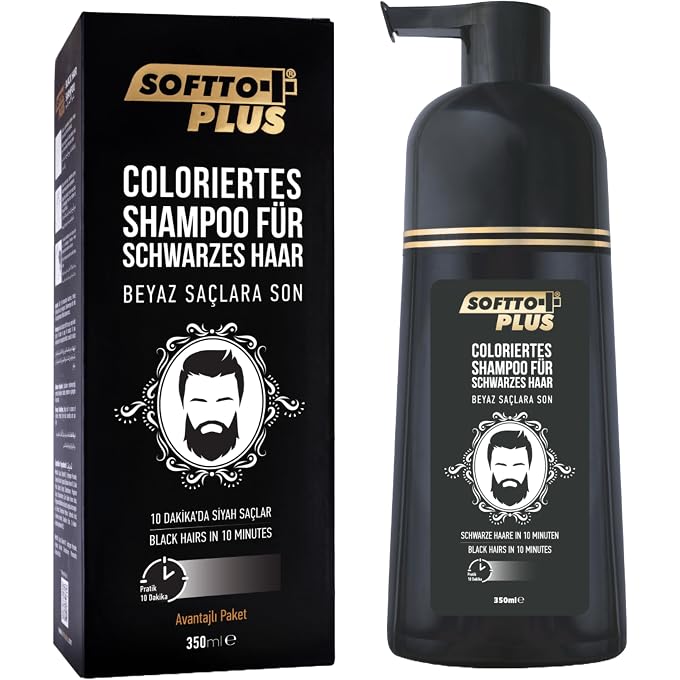 STRBOXONG Softto+ Plus Black Hair Shampoo, Cover White & Grey Hair in 10 Minutes, No Stains, Includes Gloves for Men and Women, 350 ml Capacity/Black - Image 2
