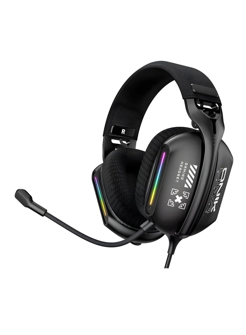 أونيكوما سماعة ألعاب X12 مع إضاءة RGB وميكروفون عازل للضوضاء وتحكم في مستوى الصوت، سماعة سلكية بتصميم عصري، متوافقة مع أجهزة الكمبيوتر والأجهزة المحمولة - أسود - Image 1