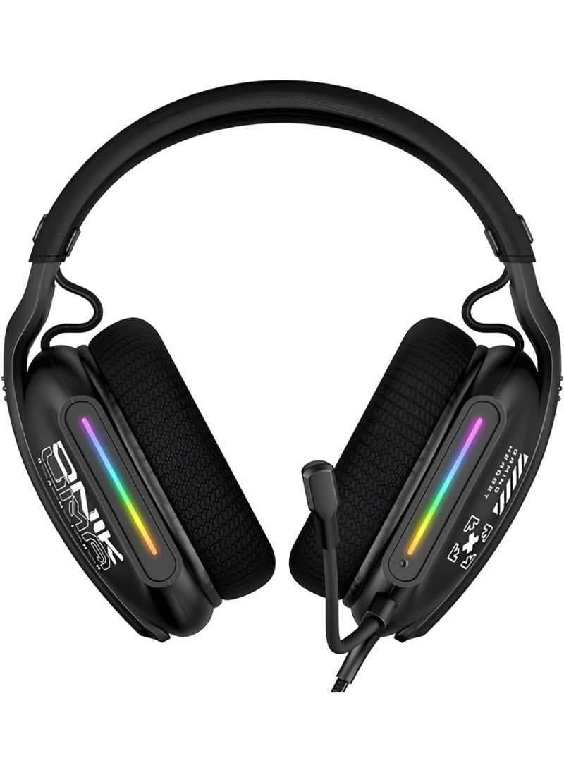 أونيكوما سماعة ألعاب X12 مع إضاءة RGB وميكروفون عازل للضوضاء وتحكم في مستوى الصوت، سماعة سلكية بتصميم عصري، متوافقة مع أجهزة الكمبيوتر والأجهزة المحمولة - أسود - Image 3