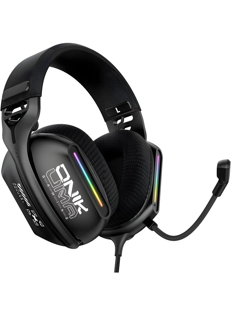 أونيكوما سماعة ألعاب X12 مع إضاءة RGB وميكروفون عازل للضوضاء وتحكم في مستوى الصوت، سماعة سلكية بتصميم عصري، متوافقة مع أجهزة الكمبيوتر والأجهزة المحمولة - أسود - Image 4