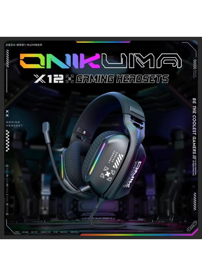 أونيكوما سماعة ألعاب X12 مع إضاءة RGB وميكروفون عازل للضوضاء وتحكم في مستوى الصوت، سماعة سلكية بتصميم عصري، متوافقة مع أجهزة الكمبيوتر والأجهزة المحمولة - أسود - Image 5