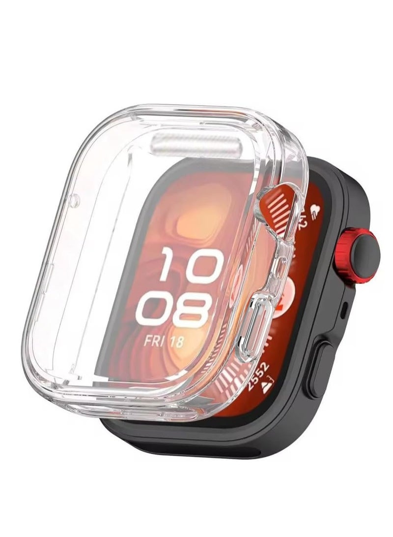 Case Compatible with Huawei Watch Fit 4, Full Coverage Slim TPU Case Protective Bumper Built-in Tempered Glass Screen Protector Shell for Huawei Watch Fit 4 (Clear)