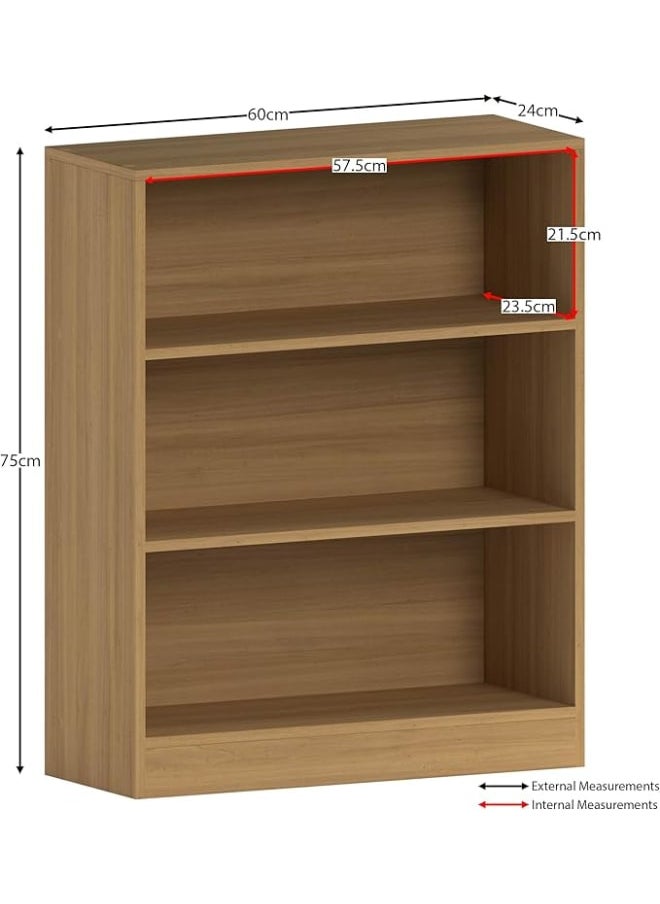 MODERN HOME 3-Tier Low Bookcase – Oak Wood Display and Storage Shelf for Living Room or Office  - Image 2