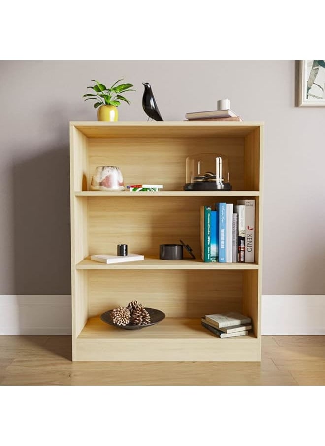 MODERN HOME 3-Tier Low Bookcase – Oak Wood Display and Storage Shelf for Living Room or Office  - Image 1