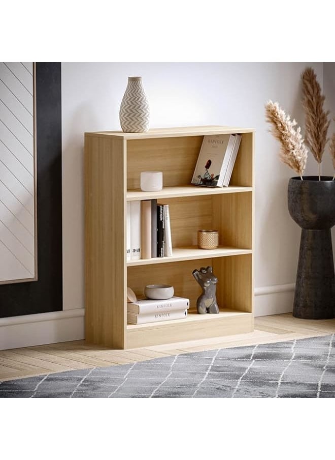 MODERN HOME 3-Tier Low Bookcase – Oak Wood Display and Storage Shelf for Living Room or Office  - Image 4