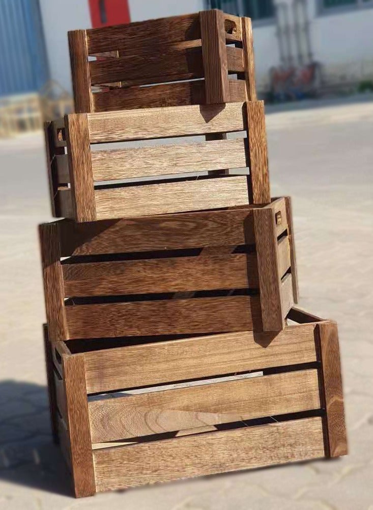 LINGWEI Natural Wooden Storage Crates Set of 4 Nesting Wooden Boxes with Cutout Handles, Rustic Farmhouse Decorative Storage Containers - Image 2