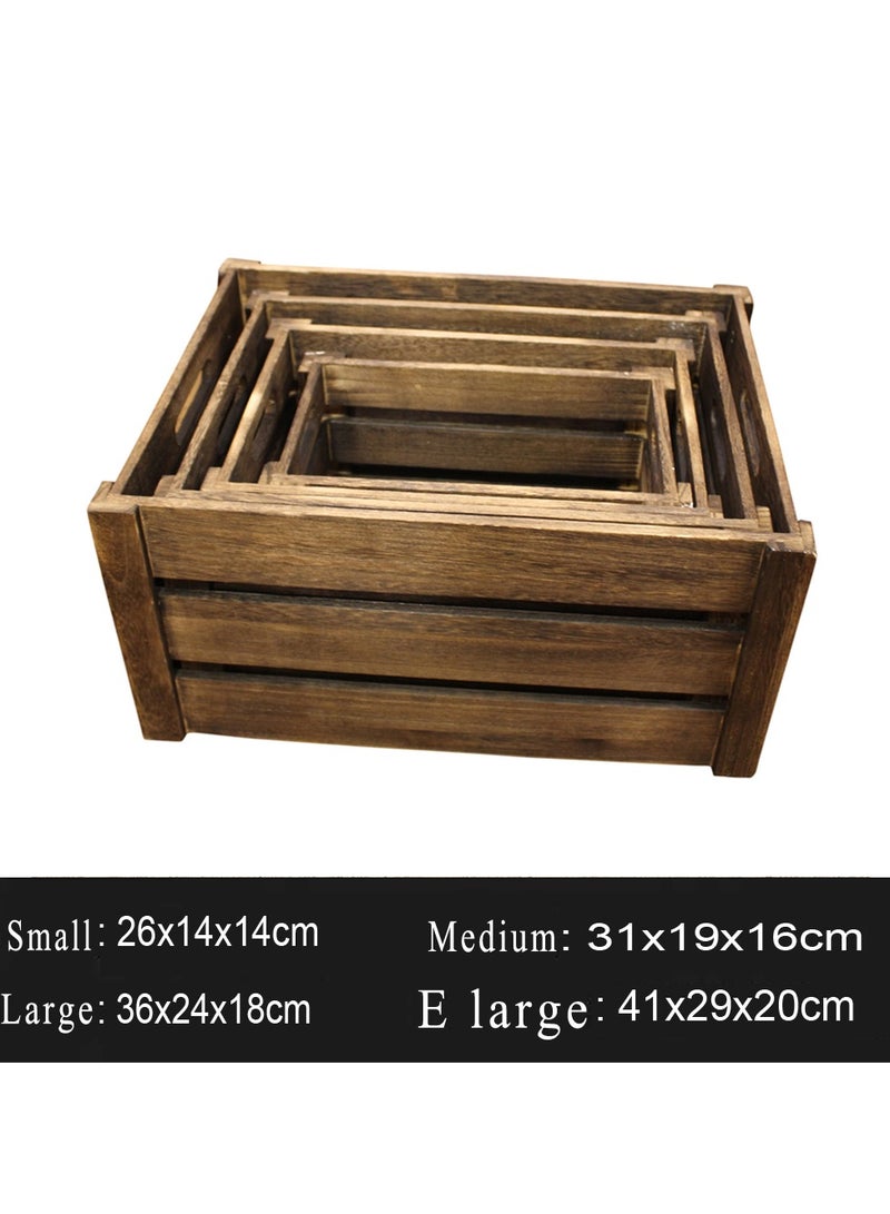LINGWEI Natural Wooden Storage Crates Set of 4 Nesting Wooden Boxes with Cutout Handles, Rustic Farmhouse Decorative Storage Containers - Image 4