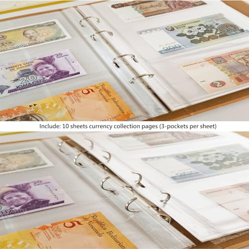 Jayen 10 Sheets Paper Money Collection Pages, 3 Pockets Currency Sleeves/Currency Holder Collecting Album Pages - Image 4
