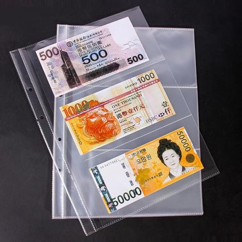 Jayen 10 Sheets Paper Money Collection Pages, 3 Pockets Currency Sleeves/Currency Holder Collecting Album Pages - Image 5