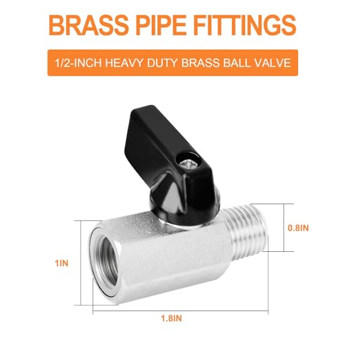 GASHER 3PCS 1/2Inch Mini Brass Ball Valve Shut Off Switch, 1/2 Inch Male x Female NPT Thread Pipe Fitting - Image 4