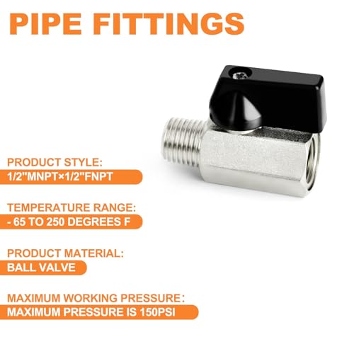 GASHER 3PCS 1/2Inch Mini Brass Ball Valve Shut Off Switch, 1/2 Inch Male x Female NPT Thread Pipe Fitting - Image 3
