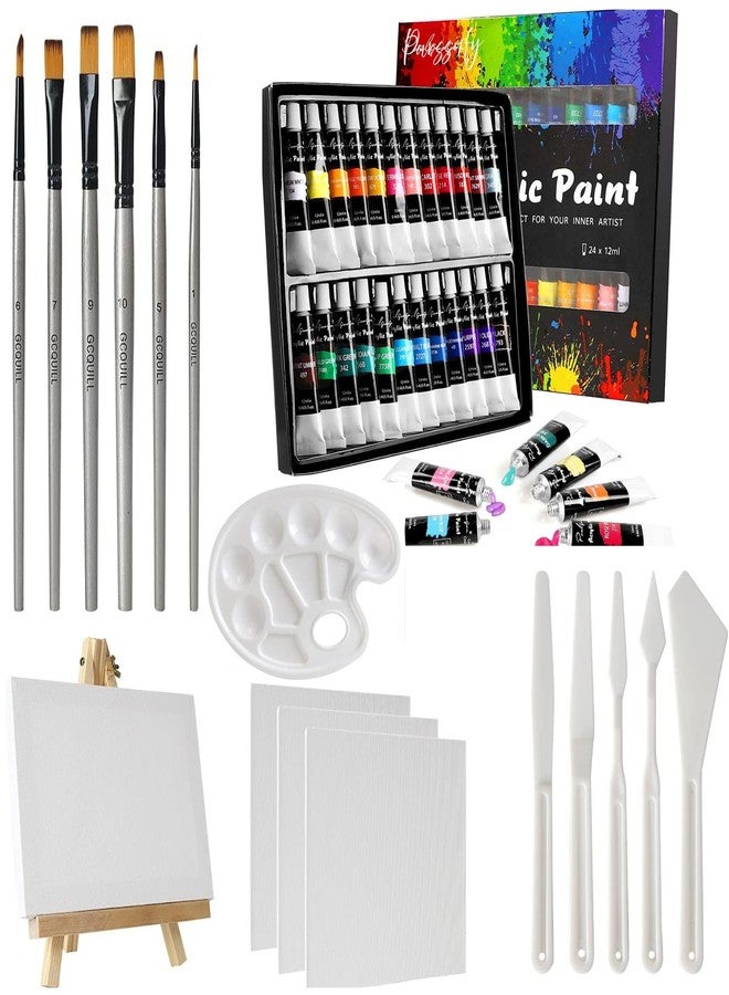 Parssufy مجموعة أدوات الرسم الفني من بارسوفي® | مجموعة ألوان أكريليك 24 لونًا، 12 مل × 24 أنبوبًا، مع فرش، وسكاكين رسم، وقماش، وحامل، للفنانين الذين يرسمون على الخشب، والسيراميك، والقماش، والأعمال الحرفية. - Image 1