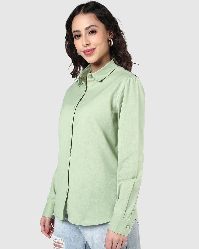 bewakoof Women's Light Green Oversized Cotton Linen Shirt - Image 2
