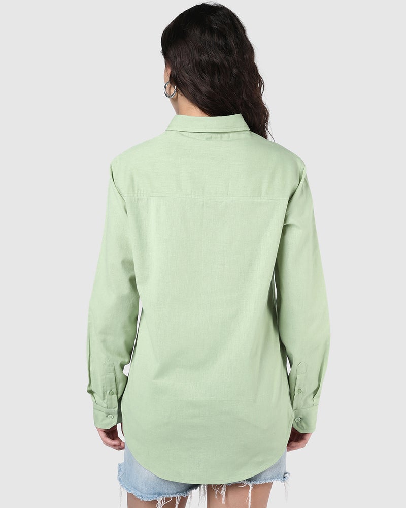 bewakoof Women's Light Green Oversized Cotton Linen Shirt - Image 3