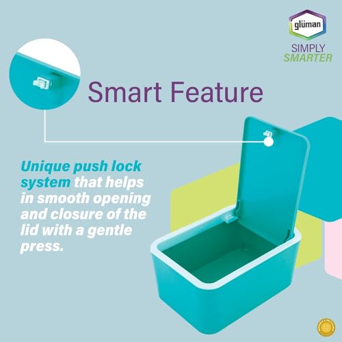 Gluman Polypropylene Push Button Mini Smart Storage Box With Unique Push Lock System, Ideal Fits Counter Top, Table Top & Shelf Corner|Sleek & Ergonomic Design(2.5 Litre Bin, Green, Set Of 2) - Image 5