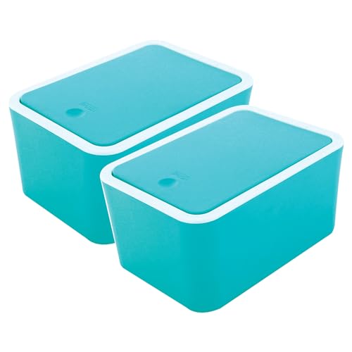 Gluman Polypropylene Push Button Mini Smart Storage Box With Unique Push Lock System, Ideal Fits Counter Top, Table Top & Shelf Corner|Sleek & Ergonomic Design(2.5 Litre Bin, Green, Set Of 2) - Image 1