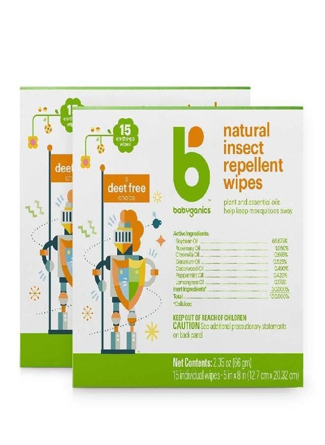 Babyganics Babyganics DEET Free Travel Size Insect Repellant Wipes | Natural Plant Based, 30 Wipes (2 Packs of 15)  - Image 4
