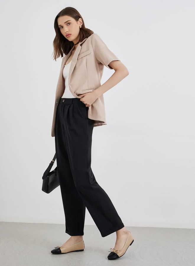 تايك تو Take Two Plain Mid Rise Pocket Detail Pants