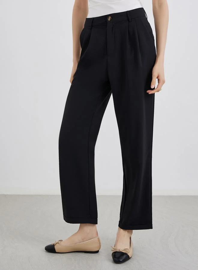 تايك تو Take Two Plain Mid Rise Pocket Detail Pants