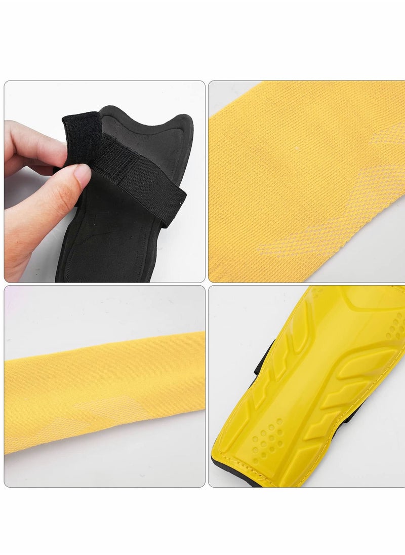 Excefore Football Shin Pads, Sport Soccer Shin Guards with Football Socks, Child Calf Protective Gear for Kids, Boys, Girls Youth (M, Yellow)  - Image 3