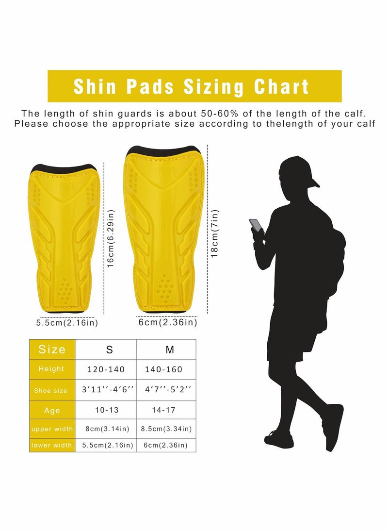 Excefore Football Shin Pads, Sport Soccer Shin Guards with Football Socks, Child Calf Protective Gear for Kids, Boys, Girls Youth (M, Yellow)  - Image 2