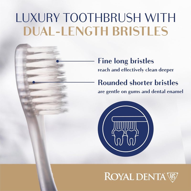 Royal Denta مجموعة من 4 فرش أسنان ذات شعيرات ناعمة فضية، فرشاة ناعمة للأسنان الحساسة، فرشاة أسنان ذات شعيرات مزدوجة الطول لتنظيف ما بين الأسنان، جزيئات فضية لمنع البكتيريا، متعددة الألوان - Image 3