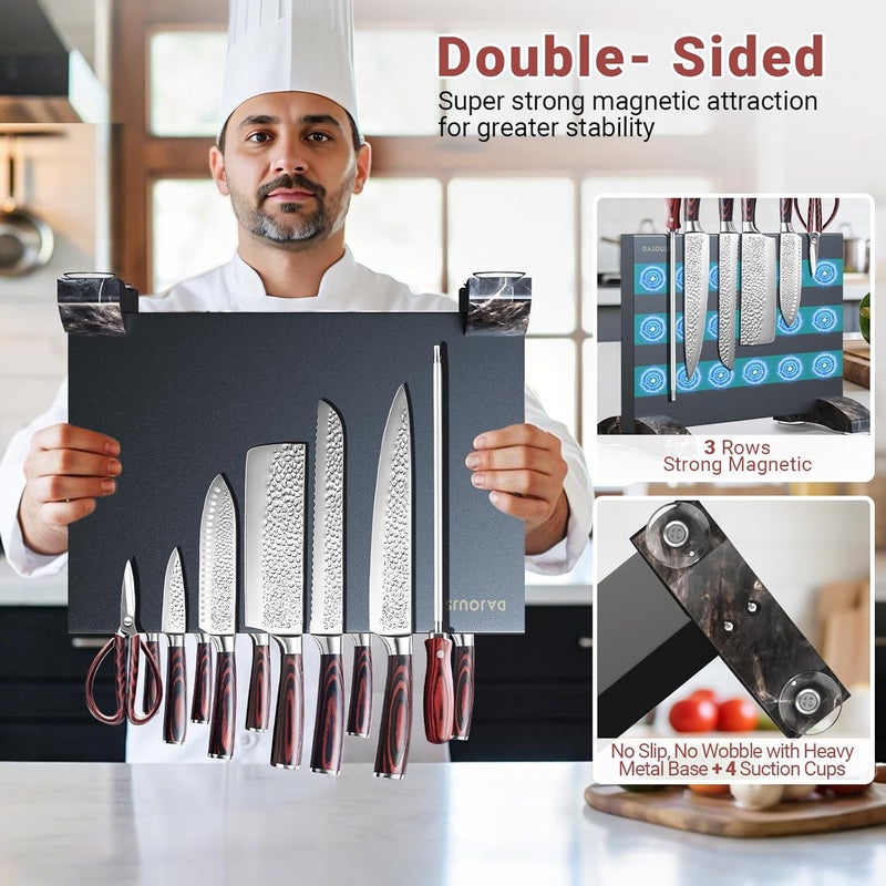 DAJOUJS Magnetic Knife Block, Magnetic Kitchen Knife Holder Stand with Strong Magnet Strip for Kitchen Counter, Stainless Steel Double-Sided Universal Knife Storage Rack Organizer Without Knives-Black - Image 4