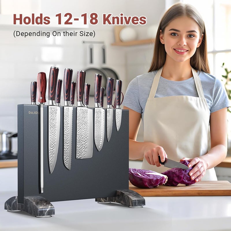 DAJOUJS Magnetic Knife Block, Magnetic Kitchen Knife Holder Stand with Strong Magnet Strip for Kitchen Counter, Stainless Steel Double-Sided Universal Knife Storage Rack Organizer Without Knives-Black - Image 2