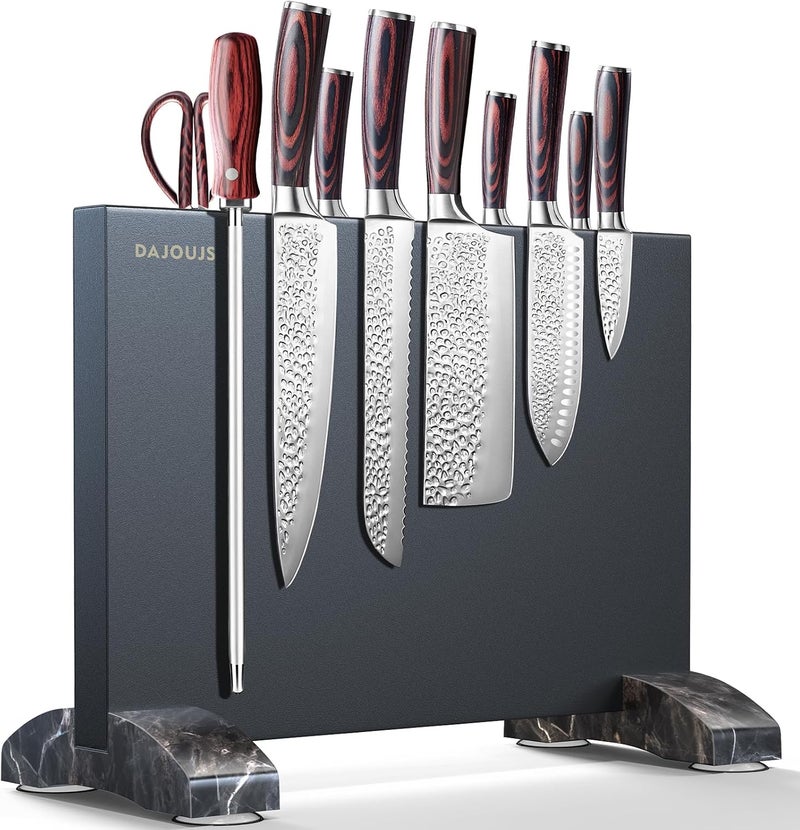 DAJOUJS Magnetic Knife Block, Magnetic Kitchen Knife Holder Stand with Strong Magnet Strip for Kitchen Counter, Stainless Steel Double-Sided Universal Knife Storage Rack Organizer Without Knives-Black - Image 1
