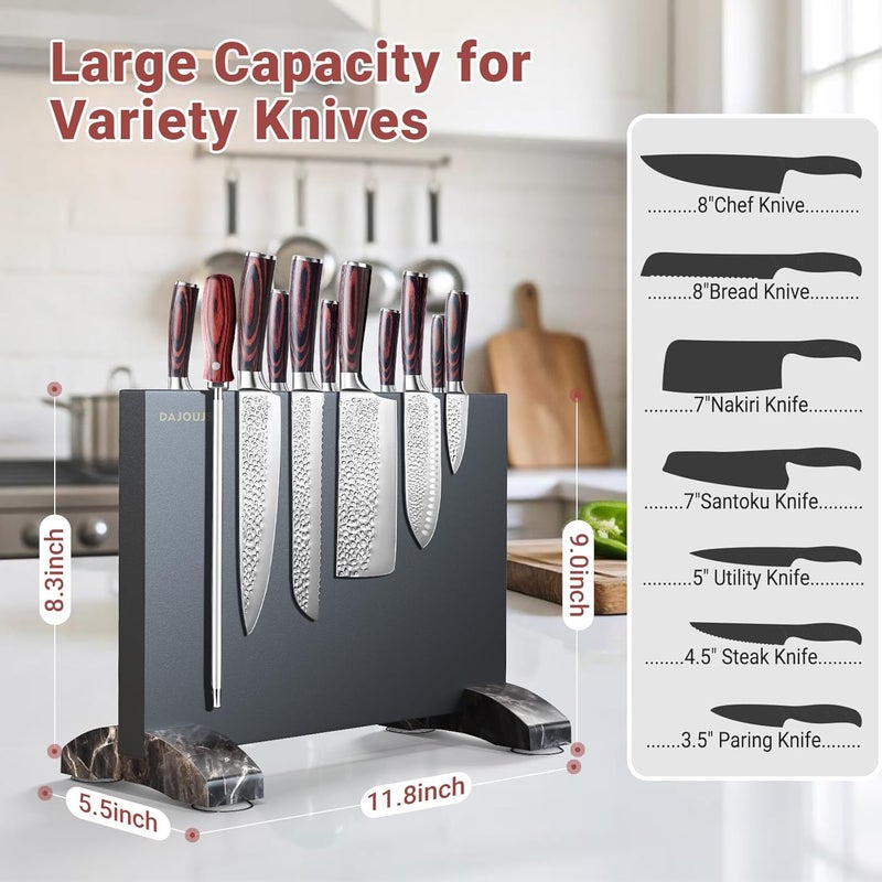 DAJOUJS Magnetic Knife Block, Magnetic Kitchen Knife Holder Stand with Strong Magnet Strip for Kitchen Counter, Stainless Steel Double-Sided Universal Knife Storage Rack Organizer Without Knives-Black - Image 5