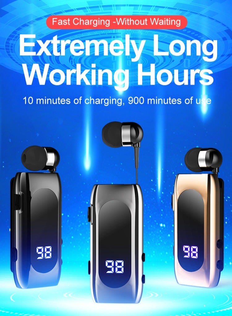 Incoming Call Vibration K55 Bluetooth Headset Lavalier Retractable Cable Smart Bluetooth Headset Sports Single Ear In-Ear Gold - Image 2