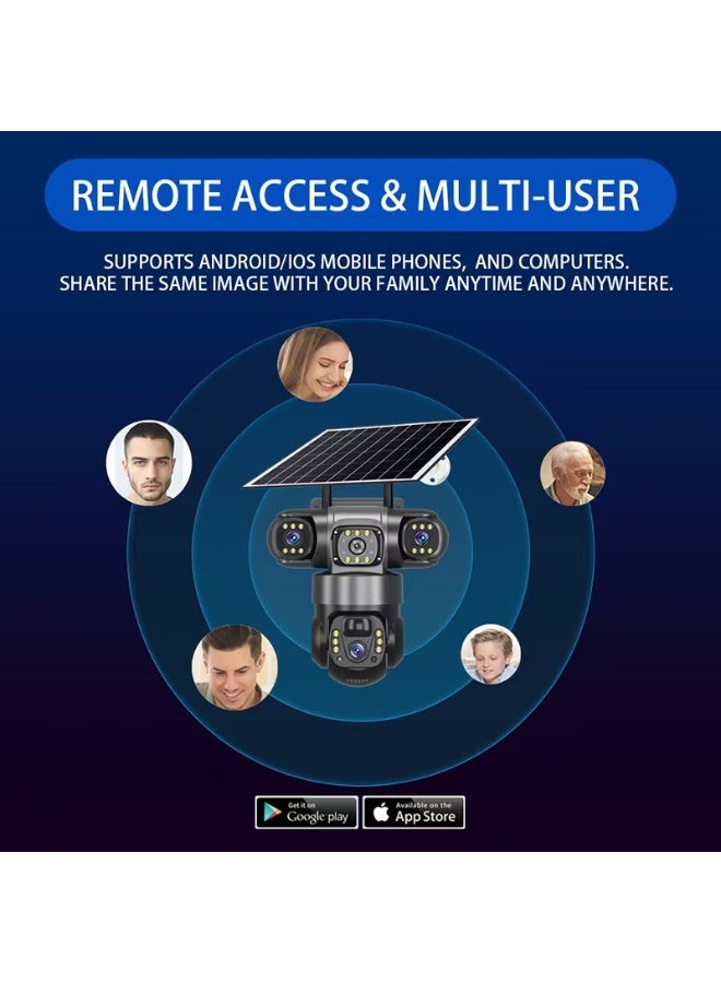 Momozone كاميرا أمنية شمسية كاميرا أمان 4G كاميرا CCTV بدقة 4K بطارية ثلاثية العدسات شاشة ثلاثية كاميرا مراقبة خارجية للمنزل الذكي - Image 4